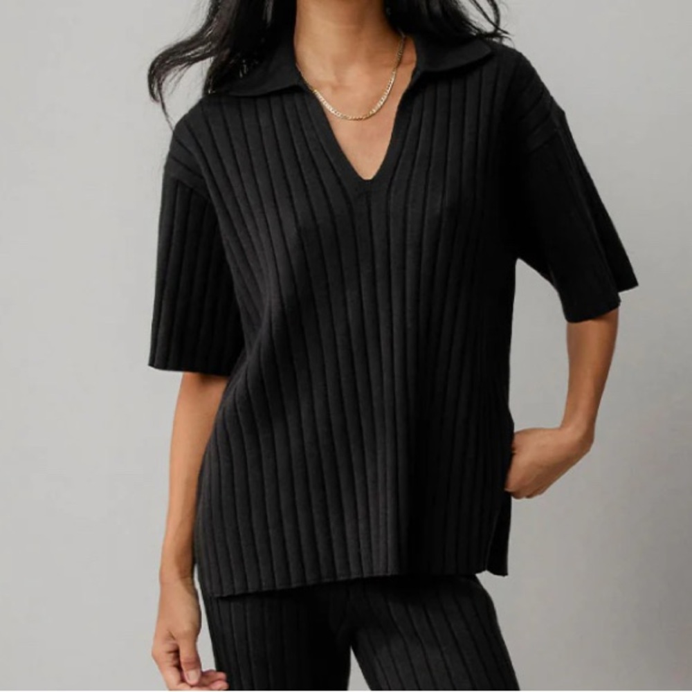 Black Ribbed Knit Top